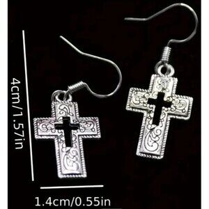 Cross Dangle Earrings Elegant Intricate‎ Design Hypoallergenic Hooks NEW